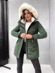 Ciepła zimowa kurtka damska PARKA z misiem W631 - ZIELONA