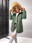 Ciepła zimowa kurtka damska PARKA z misiem W631 - ZIELONA z brązem