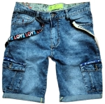 Meskie krotkie spodenki bojowki jeansowe na gumie szelki 5231 - niebiskie