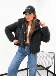 Jesienna pikowana kurtka damska OVERSIZE 1038  - CZARNA