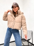 Jesienna pikowana kurtka damska OVERSIZE 1038  -  BEŻOWA