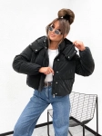 Jesienna pikowana kurtka damska OVERSIZE 1037  - CZARNA