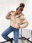 Jesienna pikowana kurtka damska OVERSIZE 1037  - BEŻOWA