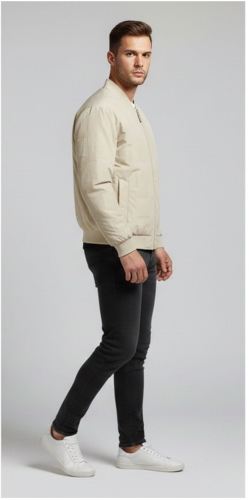 Kurtka meska wiosenna przejsciowa pikowana bomberka bezowa na suwak