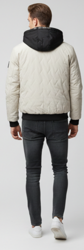 Kurtka meska pikowana wiosenna z kapturem tył bezowa