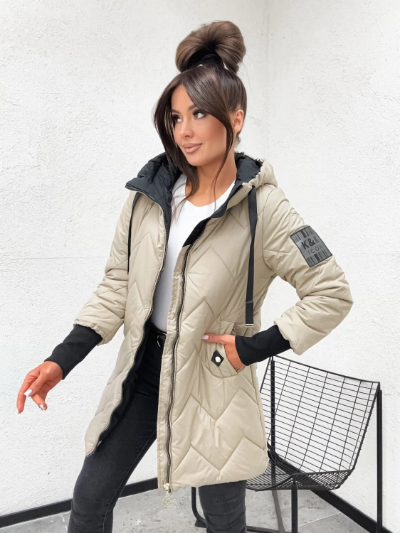 Bezowa kurtka damska parka pikowana Happy House nude