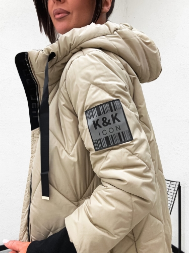 Bezowa kurtka damska parka pikowana Happy House nude