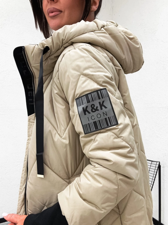 Bezowa kurtka damska parka pikowana Happy House nude