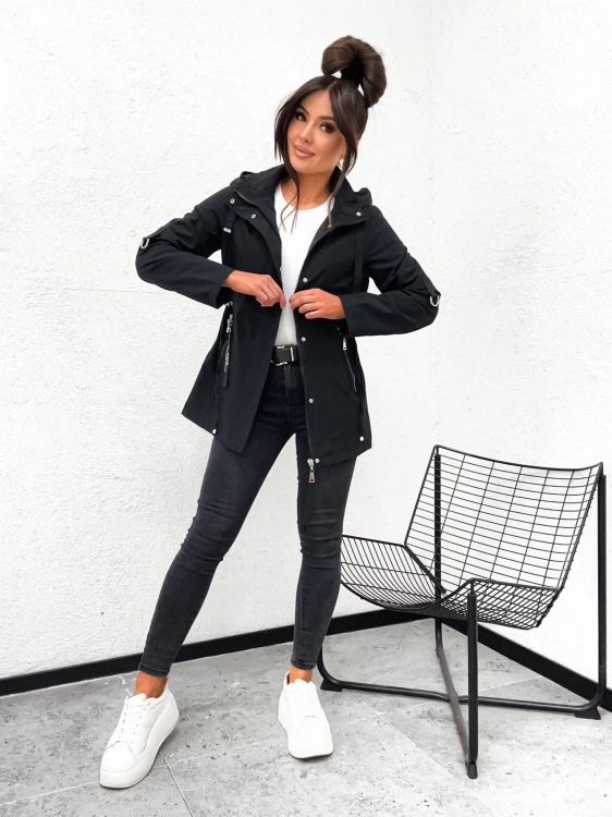 Czarna kurtka damska parka pikowana Happy House S-2XL przod