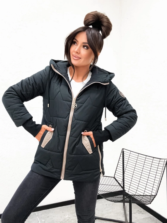 Czarna kurtka damska parka pikowana Happy House rozmiar M do 3XL widok przód