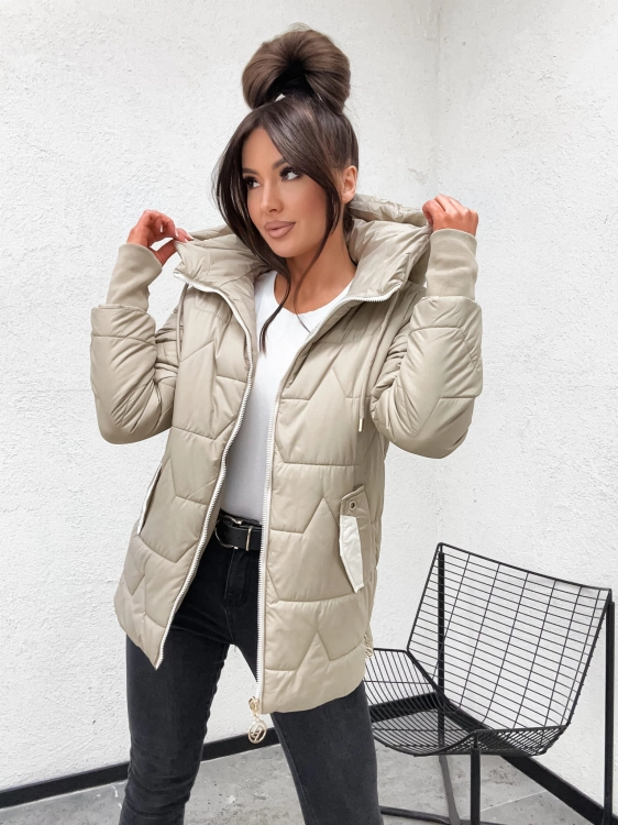 Bezowa kurtka damska parka pikowana Happy House rozmiar M DO 3XL widok przod