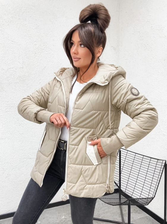 Bezowa kurtka damska parka pikowana Happy House rozmiar M DO 3XL widok przod