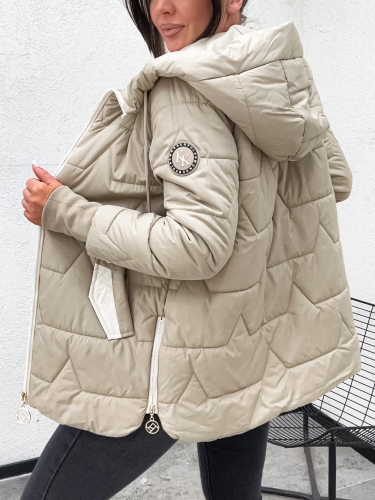 Zblizenie na bezowy bawełniany sciagacz rekawa kurtka Happy House