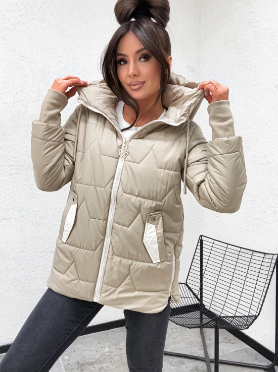 Bezowa kurtka damska parka pikowana Happy House rozmiar M DO 3XL widok przod