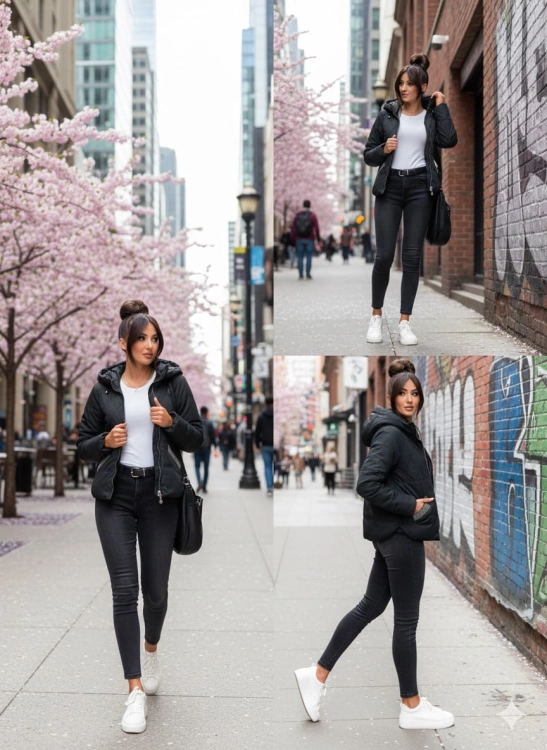 Pikowana wiosenna kurtka damska w kolorze czarnym