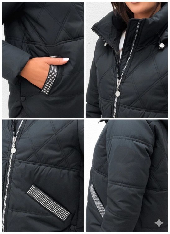 Wiosenna pikowana kurtka damska z kapturem w kolorze czarnym