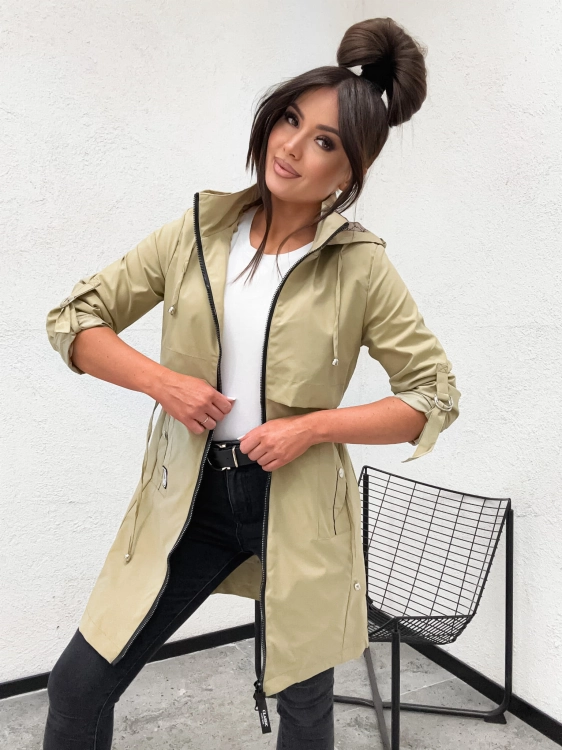 Ciemnobezowa kurtka damska parka Happy House z regulacja w pasie i kieszeniami na suwak