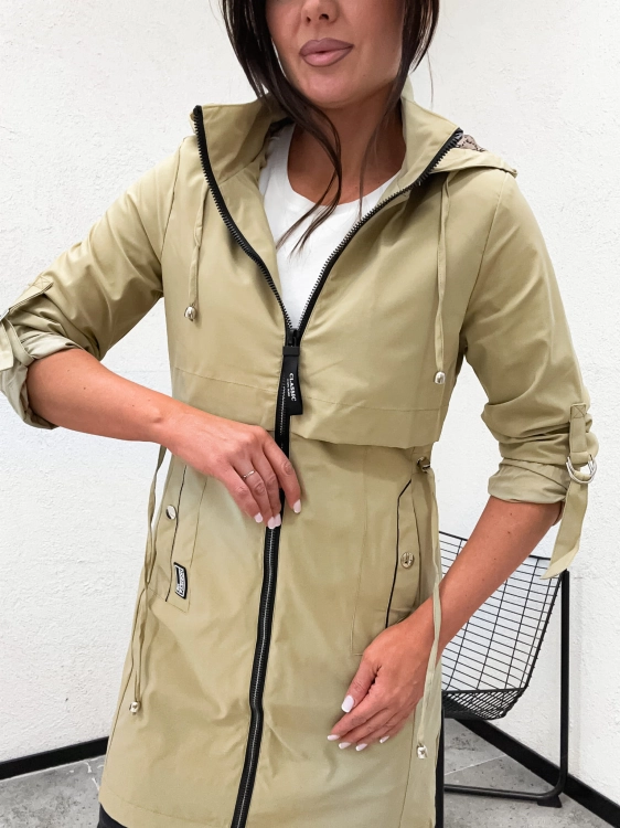 Ciemnobezowa kurtka damska parka Happy House z regulacja w pasie i kieszeniami na suwak