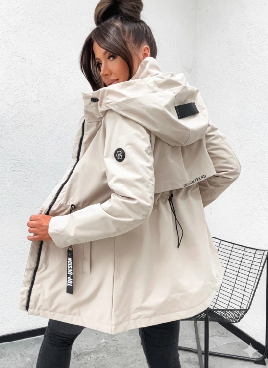 Wiosenna kurtka damska z kapturem parka kolor bezowy