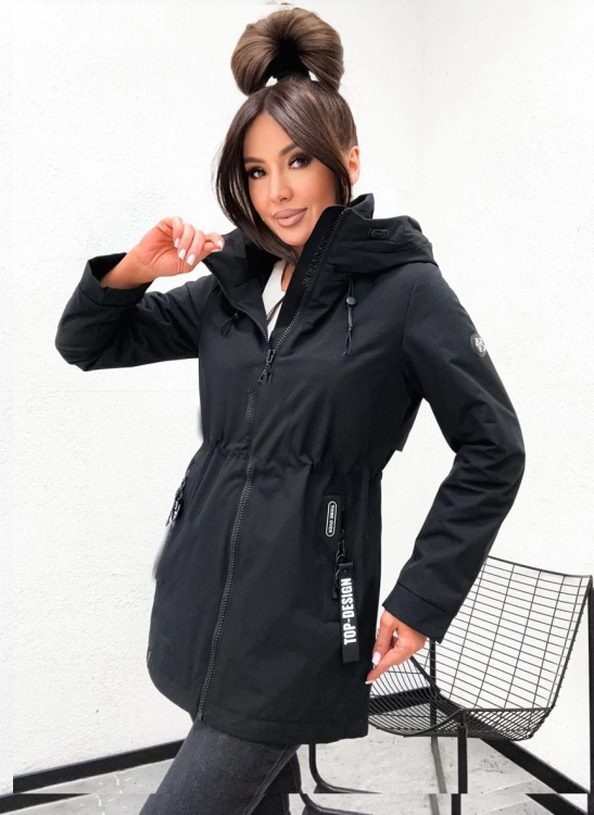 Czarna kurtka damska parka Happy House przedluzany kroj z kapturem