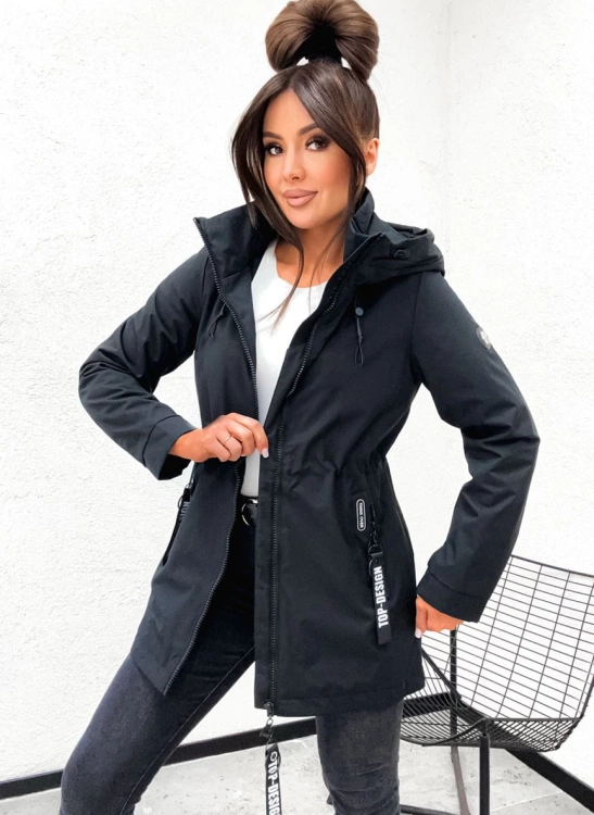 Czarna kurtka damska parka Happy House przedluzany kroj z kapturem
