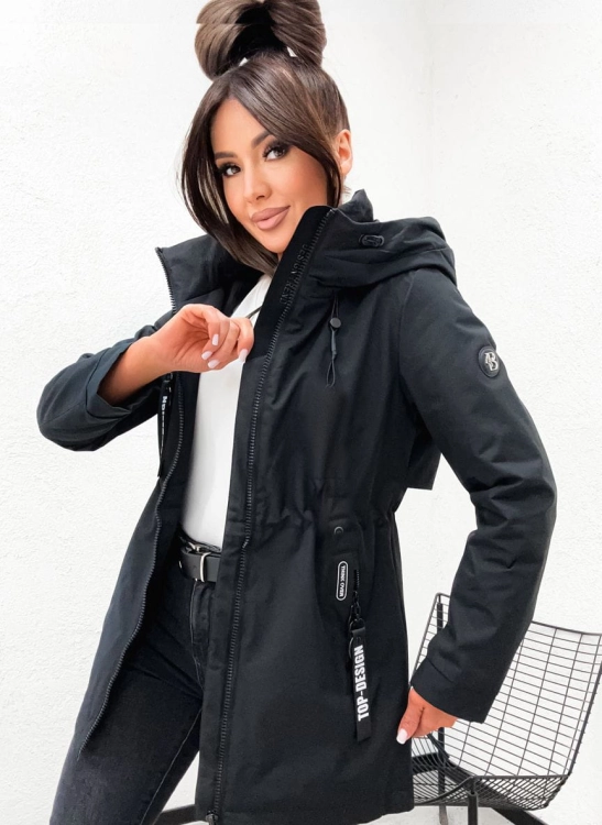 Przejsciowa wiosenna kurtka damska czarna parka