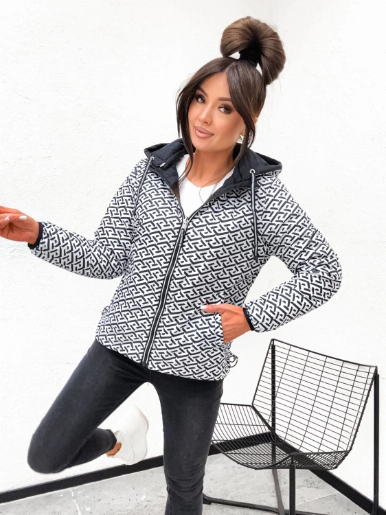 Kurtka wiosenna dwustronna z wzorem czarno biala kaptur