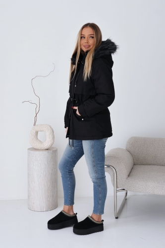 Kurtka damska zimowa podszyta misiem z kapturem parka