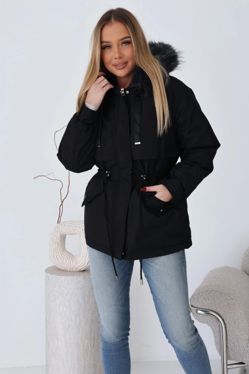 Zimowa kurtka damska z misiem czarna