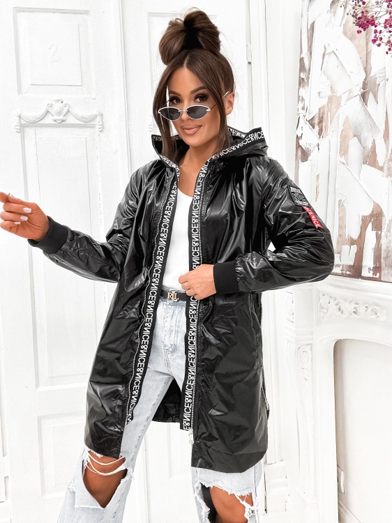 Kurtka damska wiosenna parka oversize czarna z kapturem