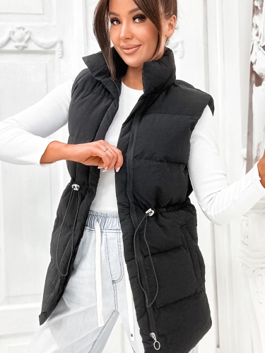 Wiosenny pikowany damski bezrekawnik w kolorze czarnym