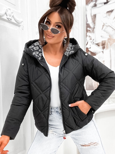 Kurtka damska wiosenna pikowana lekka czarna z kapturem