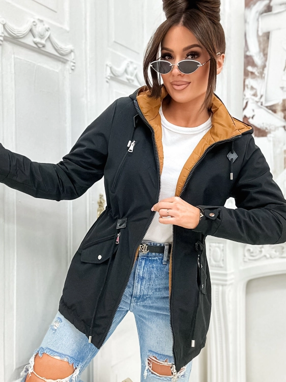Dwustronna damska wiosenna parka z kapturem.