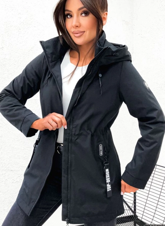 Czarna kurtka damska parka Happy House przedluzany kroj z kapturem