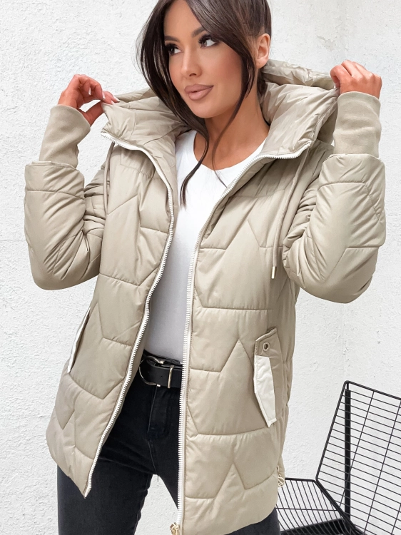 Bezowa kurtka damska parka pikowana Happy House rozmiar M DO 3XL widok przod