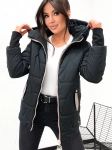 Kurtka wiosenna damska PIKOWANA  z kapturem 0802 - CZARNA