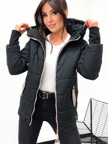 Czarna kurtka damska parka pikowana Happy House rozmiar od M do 3XL widok przód