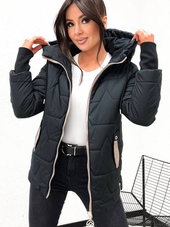 Czarna kurtka damska parka pikowana Happy House rozmiar od M do 3XL widok przód