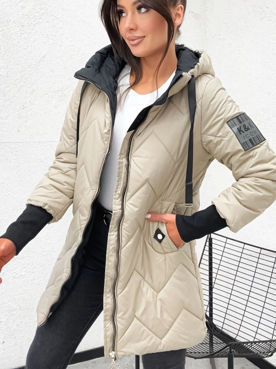 Bezowa kurtka damska parka pikowana Happy House nude