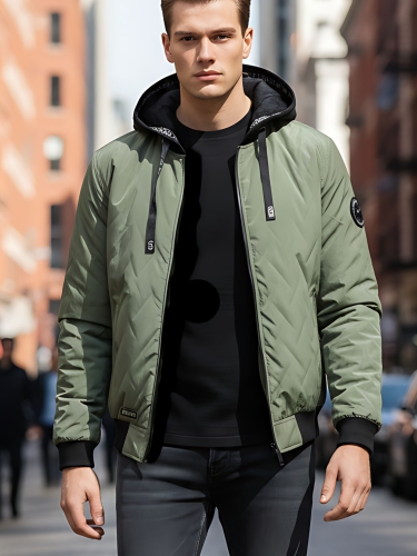 Kurtka meska wiosenna przejsciowa z kapturem zielona