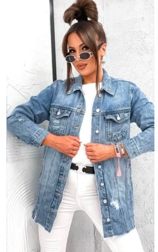Kurtka damska wiosenna jeansowa jeans katana long
