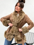 Jesienna przejsciowa kurtka damska z misiem 3216 - JASNY BRĄZ