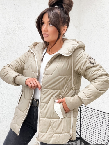 Bezowa kurtka damska parka pikowana Happy House rozmiar M DO 3XL widok przod