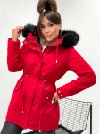 Zimowa kurtka damska ciepła PARKA W611 - CZERWONA z czarnym