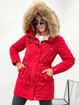 Zimowa kurtka damska ciepła PARKA W611 - CZERWONA z jasnym 