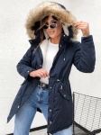 Zimowa kurtka damska ciepła PARKA W611 - GRANATOWA